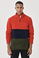Altınyıldız Classics Erkek Kırmızı-lacivert Standart Fit Günlük Rahat Dik Yaka Polar Sweatshirt