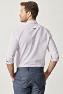Altınyıldız Classics Erkek Beyaz-bordo Baskılı Düğmeli Yaka Tailored Slim Fit Gömlek
