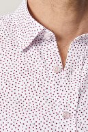Altınyıldız Classics Erkek Beyaz-bordo Baskılı Düğmeli Yaka Tailored Slim Fit Gömlek
