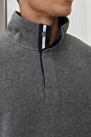 Altınyıldız Classics Erkek Gri-lacivert Standart Fit Rahat Kesim Fermuarlı Dik Yaka Sweatshirt