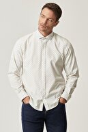 Altınyıldız Classics Erkek Beyaz-kahverengi Tailored Slim Fit Dar Kesim Italyan Yaka Baskılı Gömlek