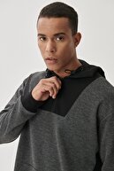 Altınyıldız Classics Erkek Siyah-Antrasit Standart Fit Günlük Rahat Kapüşonlu Spor Sweatshirt