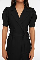 TRENDYOLMİLLA Siyah Kuşaklı Ceket Elbise TWOSS20EL0236