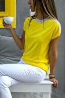 Güneşkızı Kadın Sarı Color Block Omzu Garnili T-shirt Bst3229