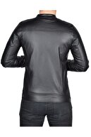 No99 Erkek Siyah Slim Fit Deri Ceket Mont- Düz Model