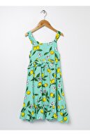 LİMON COMPANY Limon Kare Yaka Askılı Kol Limon Desenli Su Yeşili Kız Çocuk Elbise