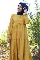 Bigdart 1627 Yaka Bağcıklı Tesettür Elbise - Sarı