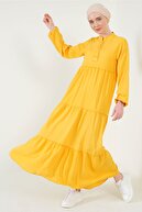 Bigdart 1627 Yaka Bağcıklı Tesettür Elbise - Sarı