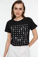 Siyah Baskılı Basic Örme T-Shirt