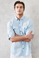 Altınyıldız Classics Erkek Açık Mavi Comfort Fit Rahat Kesim %100 Pamuk Flamlı Gömlek
