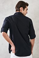 Altınyıldız Classics Erkek Siyah Comfort Fit Rahat Kesim %100 Pamuk Flamlı Gömlek