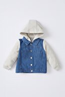 Defacto Erkek Bebek Kapüşonlu Sırt Baskılı Mevsimlik Jean Ceket