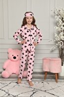 ASEL PİJAMALARI Kız Çocuk Mickey Desenli Pijama Takımı Göz Bandı Hediyeli