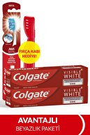 Colgate Visible White Maksimum Beyazlık Diş Macunu 75 ml x 2 Adet + 360 Orta Diş Fırçası + Fırça Kabı