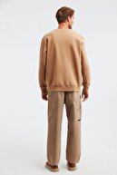 GRIMELANGE Travıs Örme Comfort Fit Sweatshirt Düz Renk Kahverengi Yuvarlak Yaka