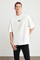 GRIMELANGE Project Erkek Beyaz Baskılı Yuvarlak Yaka Oversize T-shirt