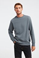 GRIMELANGE Travıs Dokuma Comfort Fit Sweatshirt Düz Renk Koyu Gri Yuvarlak Yaka
