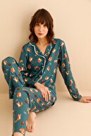 Pamuklu Önden Düğmeli Kadın Pijama Takımı-Sevgililer Günü Serisi