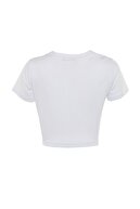 TRENDYOLMİLLA Beyaz %100 Pamuk Bisiklet Yaka Crop Örme T-Shirt TWOSS20TS0135