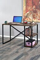 Morpanya Bilgisayar Masası Ve 5 Raflı Metal Kitaplık Set Çalışma Masası Laptop Ofis Masası Ceviz
