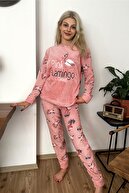Nisanca Kışlık Uzun Kollu Bayan Peluş Polar Pijama Takımı Ipeksi Doku