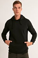 Fullamoda Kapüşonlu Unisex Siyah Cepli Sweatshirt