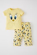Defacto Kız Bebek Looney Tunes Lisanslı Regular Fit Yeni Doğan Pamuklu Kısa Kollu Şort Pijama Takım