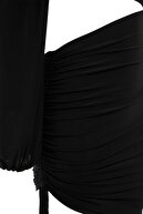 TRENDYOLMİLLA Siyah Tek Kol Drapeli Elbise TPRSS21EL0179