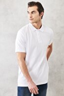 Altınyıldız Classics Erkek Beyaz Polo Yaka Cepsiz Slim Fit Dar Kesim %100 Pamuk Düz Tişört