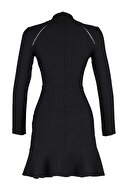 TRENDYOLMİLLA Siyah Dantel Detaylı Volanlı Elbise TWOAW21EL1892