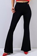 Essah Moda Kadın Siyah Pantolon Ispanyol Paça Likralı