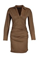 TRENDYOLMİLLA Limited Edition Kahverengi Yaka Detaylı Elbise TWOAW21EL1388