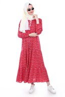 Bigdart Kadın Kırmızı Yaka Bağcıklı Tesettür Elbise 1627