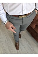 TerziAdemAltun Italyan Kesim Slim Fit Koyu Gri Kumaş Pantolon T3483