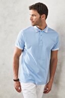 Altınyıldız Classics Erkek Açık Mavi Slim Fit Dar Kesim Polo Yaka %100 Pamuk Tişört