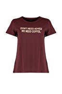 TRENDYOLMİLLA Kahverengi Baskılı Basic Örme T-Shirt TWOSS20TS0267