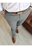 TerziAdemAltun Italyan Kesim Slim Fit Koyu Gri Kumaş Pantolon T3483