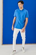 Altınyıldız Classics Erkek Royal Mavi Polo Yaka Cepsiz Slim Fit Dar Kesim %100 Pamuk Düz Tişört