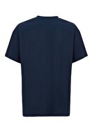 GRIMELANGE Jett Örme Oversize T-shirt Düz Renk Lacivert Yuvarlak Yaka %100 Pamuk