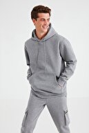 GRIMELANGE Jorge Erkek Açık Gri Düz Renk Kapüşonlu Comfort Fit Sweatshirt