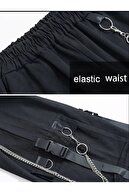 Köstebek Harajuku Siyah Beli Lastikli Zincir Detay Kargo Pantolon