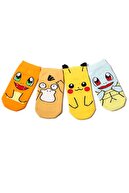 BGK Unisex 4'lü Pokemon Desenli Patik Çorap Renkli (Extra Soft)