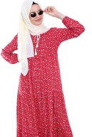 Bigdart Kadın Kırmızı Yaka Bağcıklı Tesettür Elbise 1627