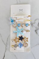 Takıştır Mavi Renk Deniz Yıldızı Figürlü Yan Toka Set