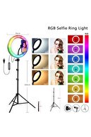 Asfal 10 Inç Rgb Çok Renkli Led Make Up Selfie Işığı 210 Cm Tripot Selfie Çubuğu Tiktok Işığı