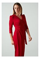 Ayhan Kadın Kırmızı Kruvaze Avelop Truvakar Krep Şık Elbise