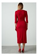 Ayhan Kadın Kırmızı Kruvaze Avelop Truvakar Krep Şık Elbise
