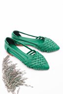 Marjin Kadın Babet Yanları Açık Sivri Burun Günlük Ayakkabı Ferko Yeşil