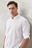 Altınyıldız Classics Erkek Beyaz Comfort Fit Rahat Kesim Düğmeli Yaka Casual Keten Gömlek
