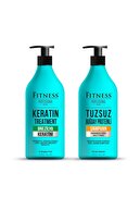 Fitness Professional Saç Düzleştirici Keratin Bakımı Brezilya Fönü & Parabensiz Buğday Proteinli Tuzsuz Şampuan Seti